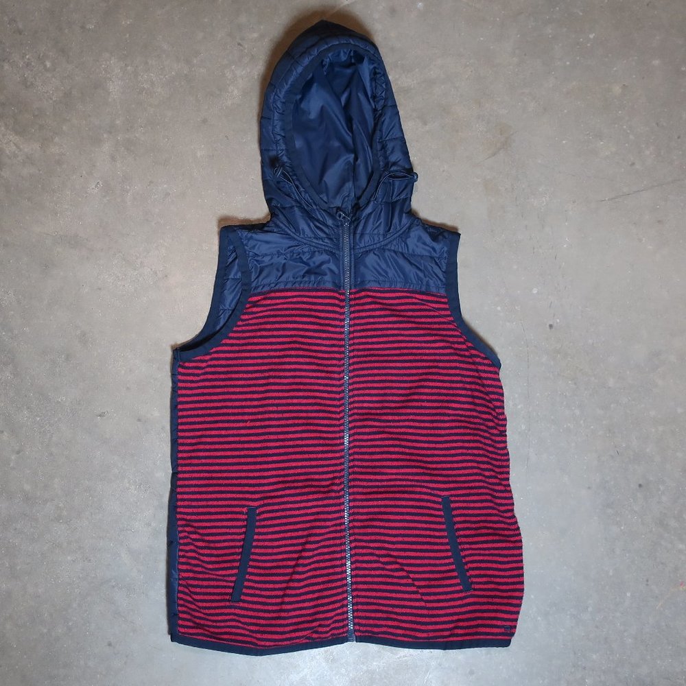 Tommy Hilfiger. Women's Medium. Hooded Vest. Blue / Red Stripes.
